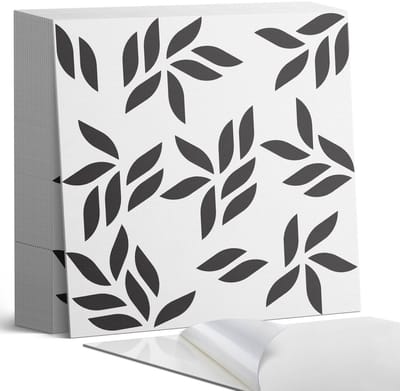 Coloray Plaktegels - Bladpatroon op de achtergrond Zelfklevende Tegels - 20 cm x 20 cm - Zwart Plaktegels - 20 stuks - Vierkant PVC Tegels - Plaktegels Badkamer - Plaktegels Vloer - Vinyl Tegels - Wandtegel Zelfklevend