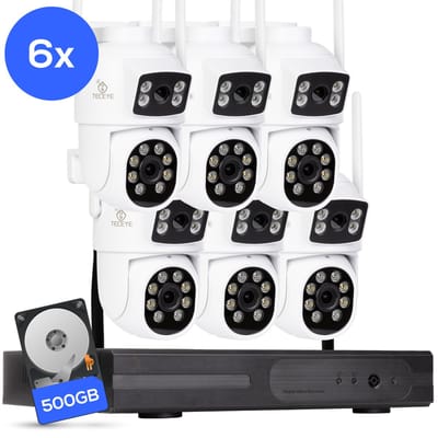 Teceye Dual Beveiligingscamera Buiten met Recorder - Draadloze Buitencamera - 6 Camera - 500GB Opslag