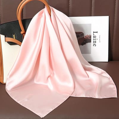 Écharpe Carrée en Soie de Luxe 21 Couleurs Unies pour Femmes 70 cm Foulard pour Cheveux Main Poignet Cou Headkercheif Hijab Bandana 70x70cm beige