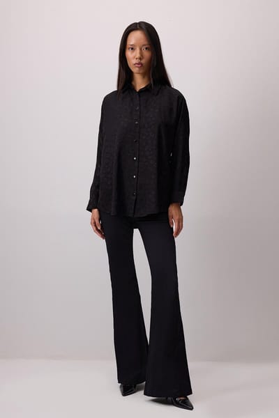 Touché Privé - Jacquard blouse met luipaardprint - Zwart - Dames