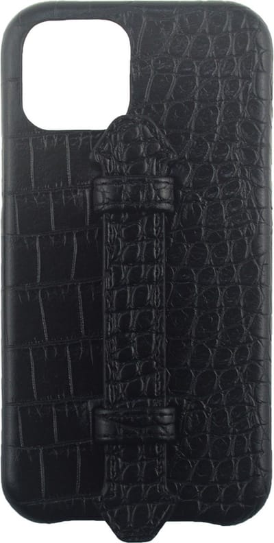 iPhone 12  Hoesje Zwart Kroko Print Leer – Leren Hoesje Apple iPhone 12  Zwart – Hoesje iPhone 12  Leer Kroko Print