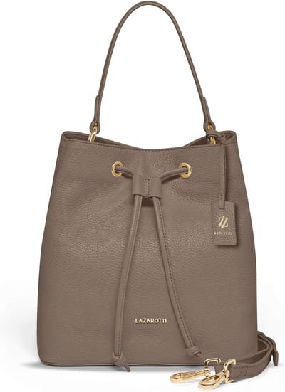 Lazarotti Leren Schoudertas Bologna Leather Bucket Bag Taupe