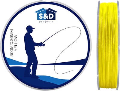 S&D | Gevlochten Vislijn 300m – 0.36mm – 22.7kg – Geel – 4-Strengs PE – Sterk, Dun en Slijtvast – Zoet- & Zoutwater Vissen