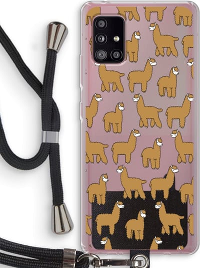 Case Company® - Hoesje met koord geschikt voor Samsung Galaxy A51 5G hoesje met Koord - Alpacas - Telefoonhoesje met Zwart Koord - Bescherming aan alle Kanten en Over de Schermrand