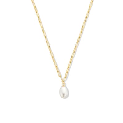 collier paperclip en parel 41 + 4 cm zilver verguld (geel)