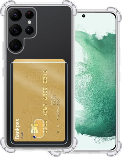 Hoesje Geschikt voor Samsung Galaxy S22 Ultra - Met Pashouder en Kaarthouder - Telefoon Hoes Shockproof - Siliconen Case - Back Cover - Shock Proof - Pasjes Houder - Transparant