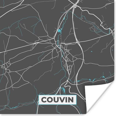 Poster België – Couvin – Stadskaart – Kaart – Blauw – Plattegrond - 100x100 cm XXL