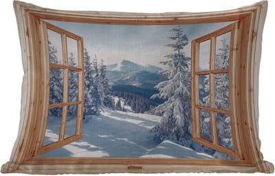 Buitenkussens - Tuin - Doorkijk - Winterlandschap - Natuur - Berg - Bomen - Hout - 50x30 cm