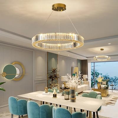 Ring Hanglamp - Eettafel Hanglamp - Goud - 40 cm - Luxe Kroonluchter - Hoogte Verstelbaar - Woonkamerlamp