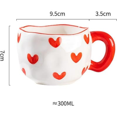 300ML Koreaanse Stijl Handgeknepen Onregelmatige Keramische Mok Handgeschilderde Bloem Hart Koffiekop Ontbijt Melk Middagtheekop Cadeau 301-400ml white