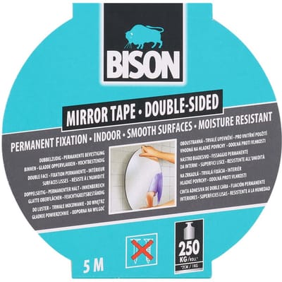 BISON Spiegeltape - Dubbelzijdige tape - 500 cm - 19 mm - 250kg Draagvermogen - AWARD WINNER!