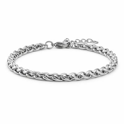 Pax Amare Vossenstaart Schakelarmband - Zilverkleurig Stainless Steel - Minimalistische Gevlochten Armband - 4mm - 19 + 1,5 cm Verstelbaar