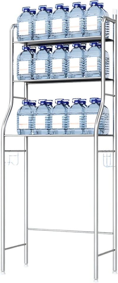 Boven het Toiletopbergrek - Voor Badkamer & Wasruimte - 3-Laags Ruimtebesparende Opberger - Metalen Toiletplank - Zilver
