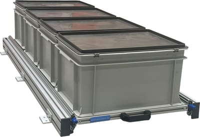 Aluminium schuifframe voor camper 120x40 cm inclusief 4 bakken met deksel