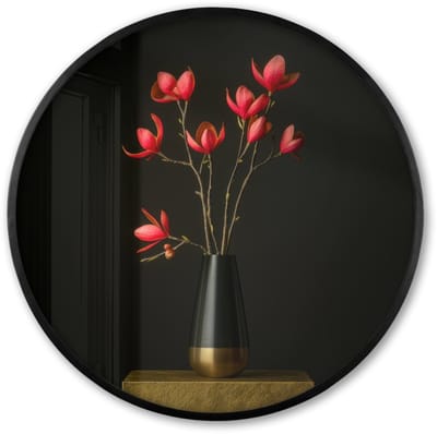 Poster in lijst Rond - Fotolijst 60x60 cm - Posters - Rode - Bloemen - Vaas - Ronde posterlijst zwart - Decoratie - Wanddecoratie woonkamer - Muurdecoratie slaapkamer