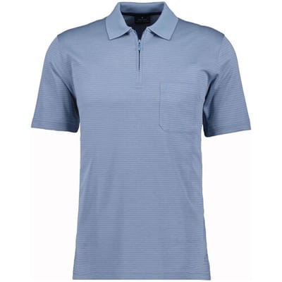 Ragman Polo Softknit Zipper Fine Stripe Easy Care Blauwgrijs / male