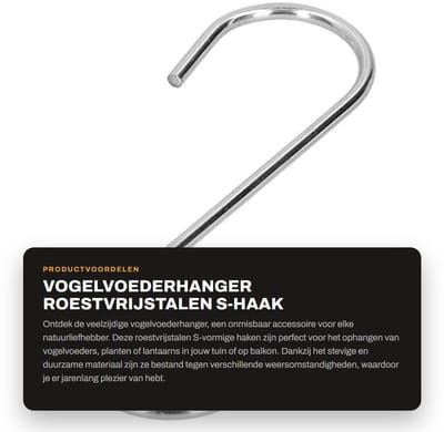Dailygoods- Vogelvoederhanger 2-delig - S-vormige Ophanghaken - Roestvrij Staal - Duurzaam - Voor Vogelvoeders/Planten - Afmetingen 13,5x4,4 cm - Ophanghaak