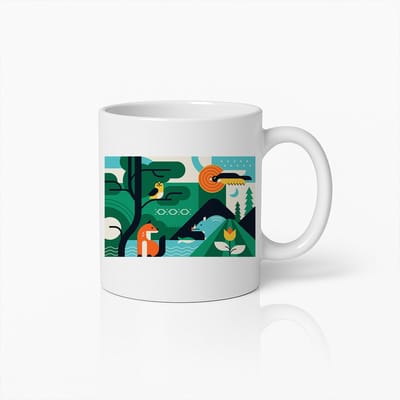 Moderne Bosdieren Mok – Stijlvol Geometrisch Natuurkunst Design – Perfect Cadeau voor Natuur- en Kunstliefhebbers