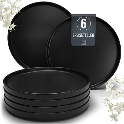 Pure Living Manhattan Dinerborden - Mat Zwart - Set van 6 (Ø 26 cm) - Voor 6 Personen - Krasbestendig Aardewerk - Oven, Magnetron & Vaatwasserbestendig