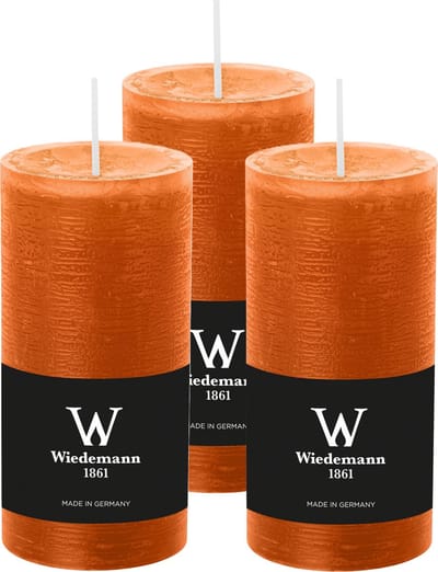 Wiedemann Cilinderkaars/stompkaars - 3x - rustieke kaars - cognac bruin - 6 x 12 cm - 42 branduren