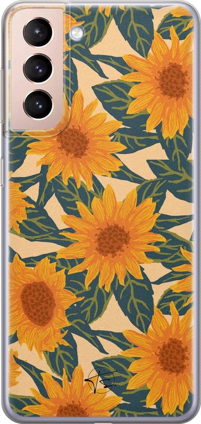 Hoesje geschikt voor Samsung Galaxy S21 Plus - Zonnebloemen - Soft Case - TPU - Bloemen - Geel - Mooie Telefoonhoesjes