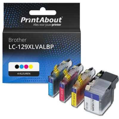 PrintAbout huismerk Inktcartridge LC-129XLVALBP 4-kleuren Multipack Hoge capaciteit Geschikt voor Brother