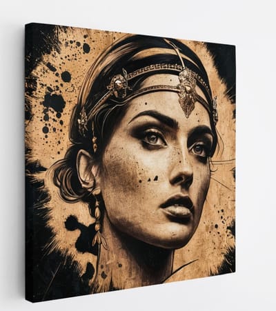 Saammp Canvas Schilderij - Arabische Vrouw - abstract - Goud - 20x20 - Foto op canvas - Wanddecoratie - Muurdecoratie Woonkamer - Slaapkamer decoratie - Canvas Print