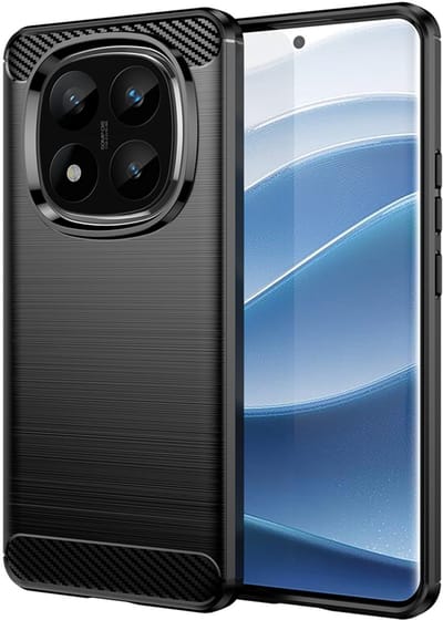 MobyDefend Hoesje - Geschikt voor Xiaomi Redmi Note 14 Pro Plus - TPU Backcover - Geborstelde Metaal & Carbon-Look - Zwart