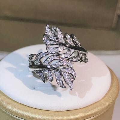 Hoge kwaliteit twee bladeren zirkoon ring 925 zilveren mode sieraden trendy witte zirkoon ring feest verlovingscadeau 9