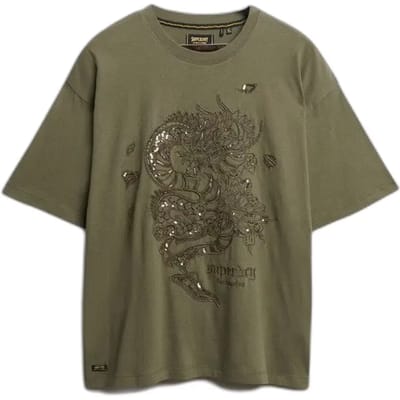 Superdry Tattoo Versierd Oversized T-shirt Green Grootte: 40