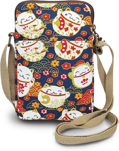 Dames Schoudertas van Linnen - Kleine Crossbody Tas met 3 Laag Pockets, Verstelbare Schouderriem en Rits voor Mobiele Telefoon