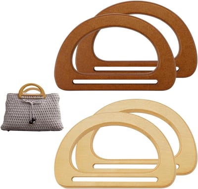 6 Pcs D Shape Handbag Handle Wooden Bag Handles for Making Bags - Replacement DIY Bag Handle Accessories for Handmade Beach Bag Handbags