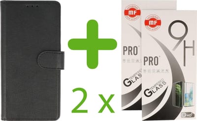 Samsung Galaxy A32 5G Hoesje - Portemonnee Telefoonhoesje + 2 x MF Gehard Tempered Glass - Kunstleer - Zwart