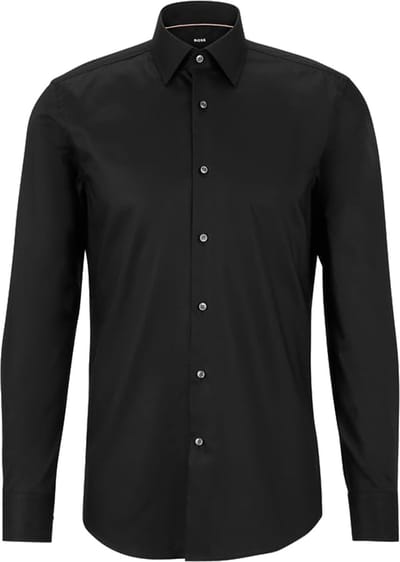 BOSS Hank slim fit overhemd - popeline - zwart - Strijkvriendelijk - Boordmaat: 37