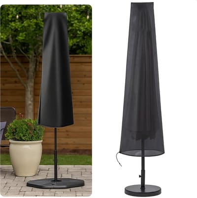 Cheqo® Parasol Beschermhoes UV-Bestendig - Zwart Polyester - Parasolhoes Voor Staande Parasol - Waterafstotend - Parasolhoes Met Trekkoord - Parasolhoes Voor 3 Meter Parasol - Parasol Hoes - Beschermhoes Parasol - Afdekhoes