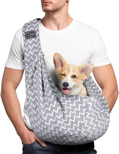 Hondendraagtas, omkeerbare handsfree puppydrager voor kleine en middelgrote honden en katten, zachte, ademende schoudertas voor buiten, om te wandelen en te reizen (Gegolfd Grijs)