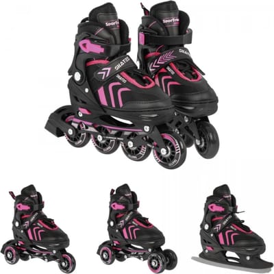 Playos® - Skeelers - 4 in 1 - Zwart/Roze - maat 29 tot 33 - Verstelbaar - Inline Skates - Schaatsen - Rolschaatsen
