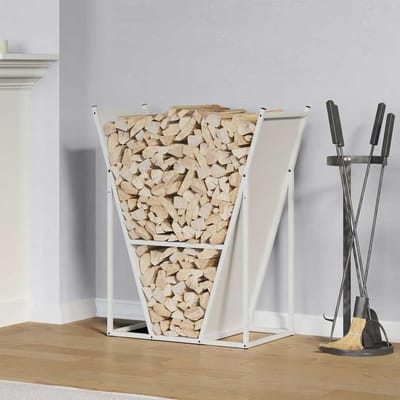Brandhoutrek - Haardhout opslag - Open haard aansteken - Robuust koudgewalst staal - 695 x 35 x 81 cm - Wit