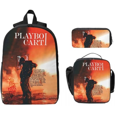 Set de 3 Sacs d'école Playboi Carti pour Enfants Sacs à Crayons Sacs à Dos avec Boîte à Lunch Pour Étudiants Sac à Dos de Jour