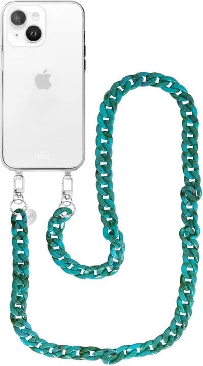 xoxo Wildhearts siliconen hoesje - Geschikt voor iPhone 13 - Blue Ocean - Telefoonhoesje - Hoesje met koord - Blauw koord - lang telefoonkoord - Transparant hoesje (lange variant)