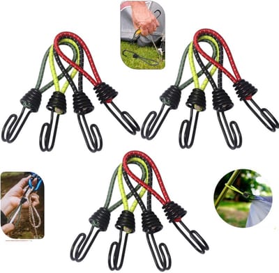 12 stuks Tent elastische koordgesp - Bungykoord met haak - Tent elastisch touw met haak - Elastisch koord - Waterdicht canvas koord - Bagagebanden - Geschikt voor waterdicht canvas - Tenten - Metalen frames - Overige kampeeraccessoires