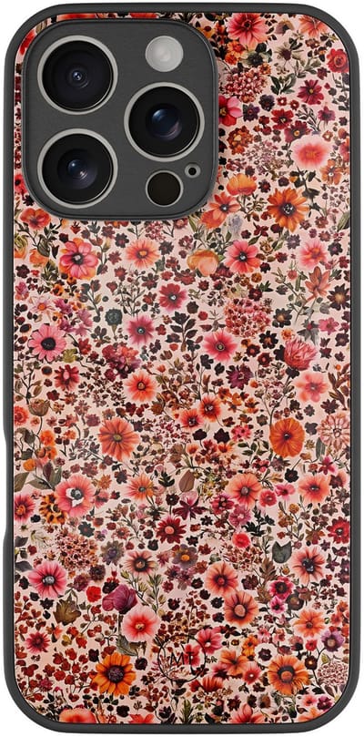 Hoesje geschikt voor iPhone 16 Pro - Vintage floral - Luxe Hard Case - Bloemen - Rood - Mooie Telefoonhoesjes