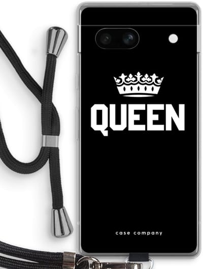 Case Company® - Hoesje met koord geschikt voor Google Pixel 7A hoesje met Koord - Queen zwart - Telefoonhoesje met Zwart Koord - Bescherming aan alle Kanten en Over de Schermrand