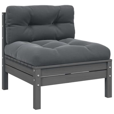 vidaXL - Tuinmiddenbank - met - antracietkleurige - kussens - grenenhout - grijs