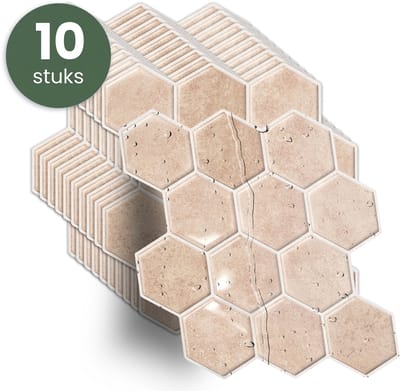 STACK® Plaktegels - 10 Stuks - Hexagon Tegel - Roze - 25.4 x 23.8 cm - Zelfklevende Tegels & Tegelstickers - Plak Tegels - Wandtegel Stickers & Zelfklevende Wandtegels - Keuken & Badkamer Tegels - 3D Muurstickers