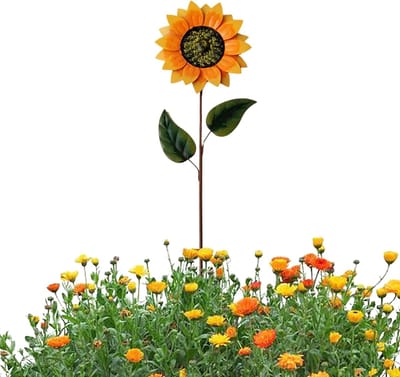 Zonnebloem Tuinsteker - Metalen Bloemstok - Buiten Decoratie - Handgemaakt IJzerwerk - 22x80cm