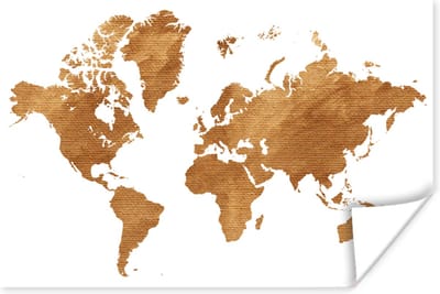 Poster 30x20 cm - Wereldkaart - Vintage - Goud - Posters - Kamer decoratie - Wanddecoratie woonkamer - Muurdecoratie slaapkamer