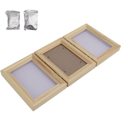Cadres Mémoriaux pour Animaux de Compagnie Chat Chien Empreinte de Patte Souvenir Cadre Photo Triple Pliant avec Argile pour Chats Chiens Bois Brut Boue Blanche gray