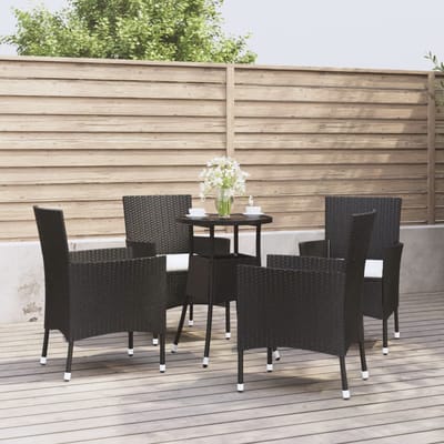 vidaXL - 5-delige - Bistroset - met - kussens - poly - rattan - zwart
