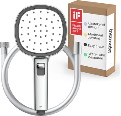 instmaier Cleo - Handdoucheset - Douchekop en bijpassende doucheslang van 1,5 m - Chroom / wit - Zelfreinigend - iF Design Award